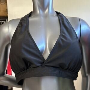 Large Black Halter Bathing Suit Top, Ties at Neck, Removable Pads
